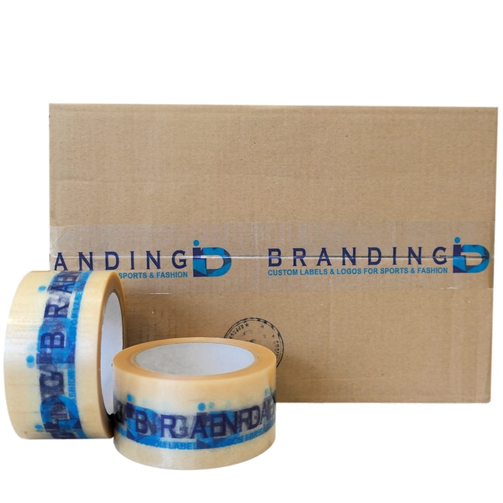 PVC Klebeband transparent, individuell bedruckt, Naturkautschuk, 50 mm x 66 m, 33 µ, 3-farbig