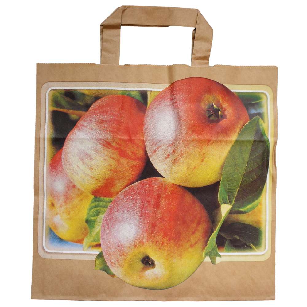 braune Kraft Papiertragetasche bedruckt, 260 + 170 x 250 mm *Apfel*