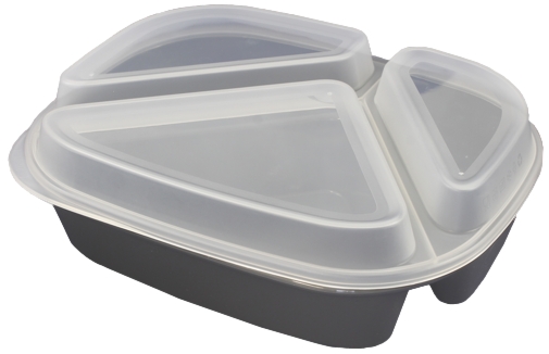 Mehrweg Menüboxen 3-geteilt, abgerundet, schiefergrau 440 + 275 + 185 ml (236 x 181 x 47 mm)