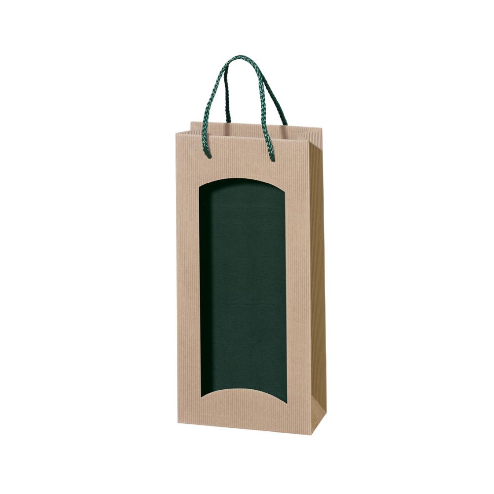 Geschenktüten offene Welle, Kordel und Fenster, 170 x 85 x 360 mm, natur/grün