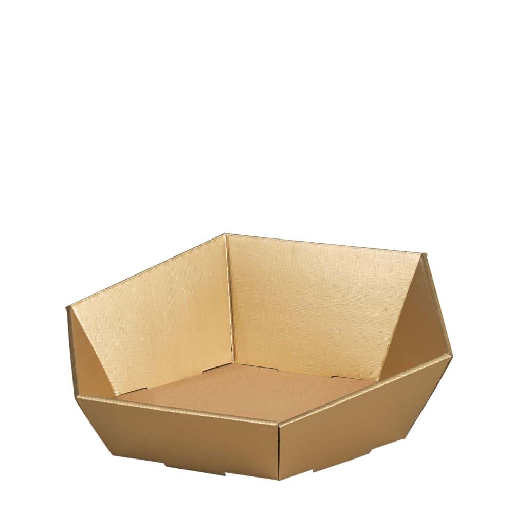 Präsentkorb sechseckig Strukturprägung 395 x 310 x 90/120 mm (mittel) Gold
