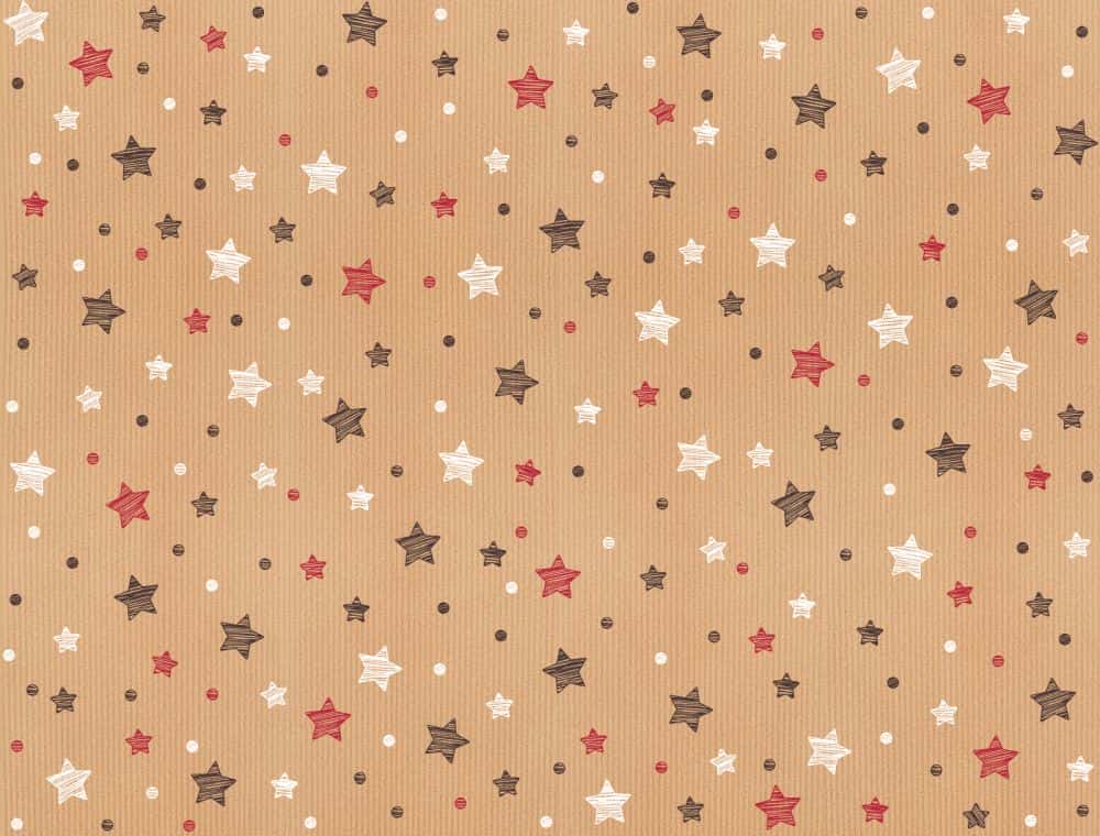 Geschenkpapier auf Rolle 0,5 x 200 m, Kraftpapier braun gerippt 60 g/m², Neutraldruck Sterne