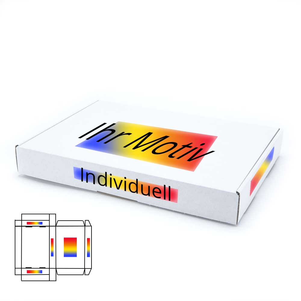 350 x 250 x 50 mm Maxibrief Karton, weiß (Außenmaß) mit Digitaldruck bis 5-seitig bedruckt freie Positionierung - Druckfläche bis 30 %