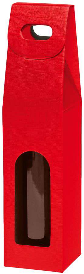 Geschenkbox Strukturprägung mit Tragegriff und Fenster 1er Wein/Sekt rot/weiß