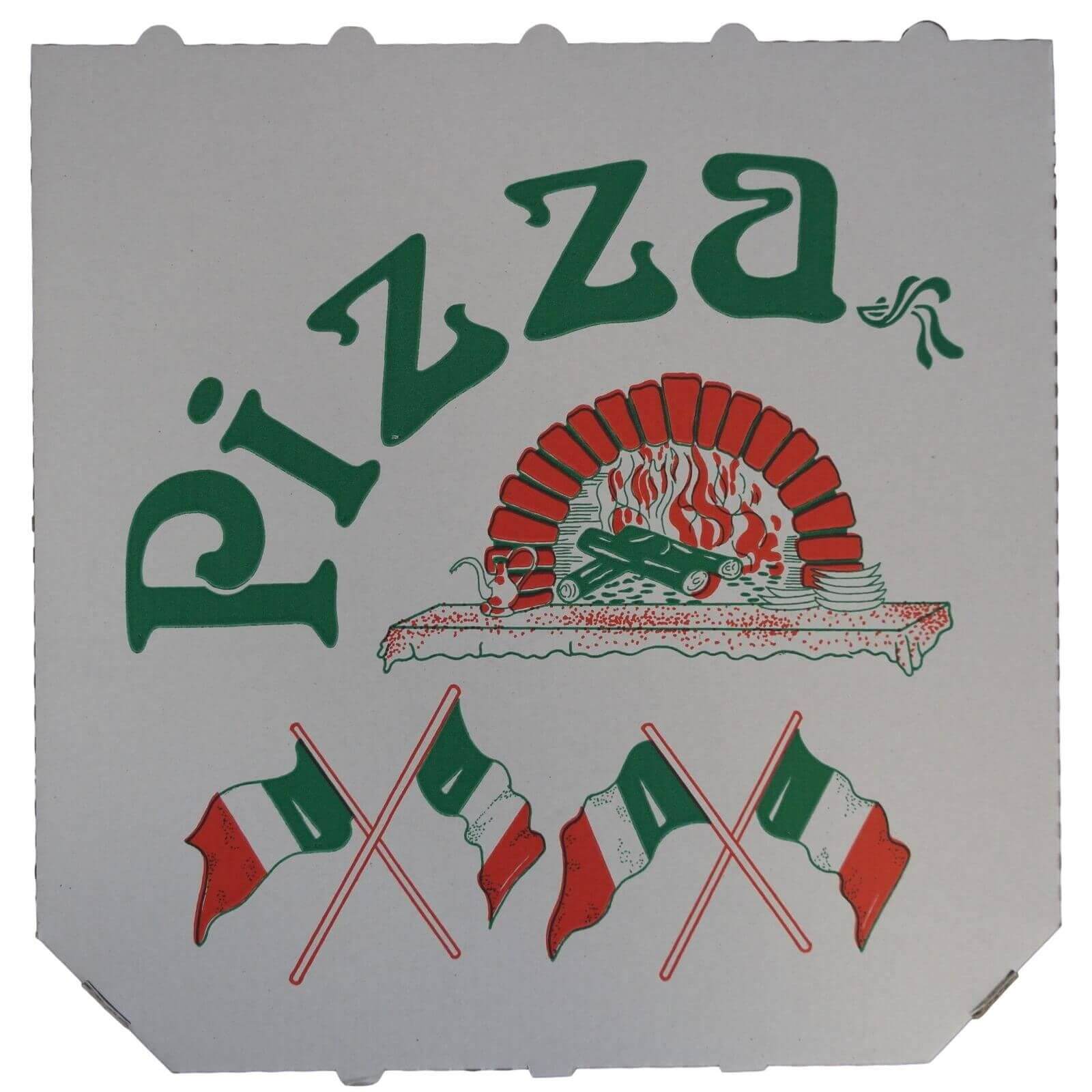 Weißer Pizzakarton Modell (Treviso) 32,5 x 32,5 x 3 cm