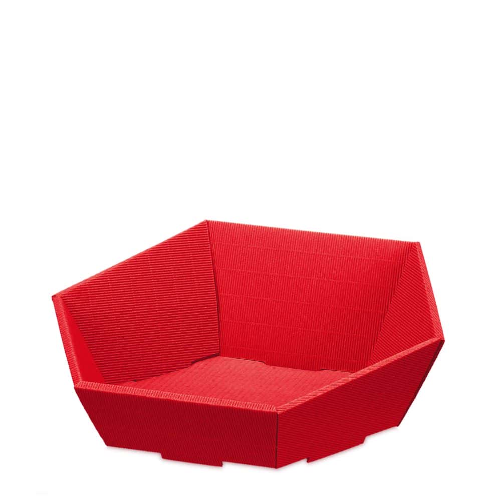 Präsentkorb sechseckig offene Welle 380 x 340 x 75/130 mm (mittel) Rot