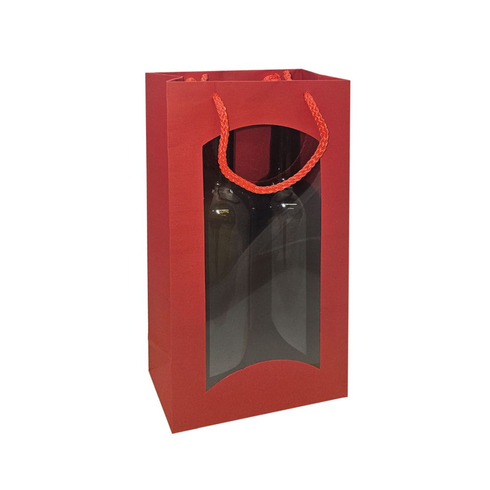 Geschenktüten Struktur Fibra, Kordel und Folienfenster, 170 x 85 x 360 mm, rot