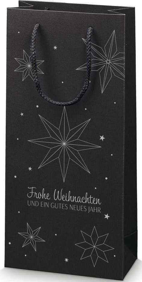 Geschenktüten Weihnachten Streifenprägung, schwarz "Sterne" 2er Wein/Sekt