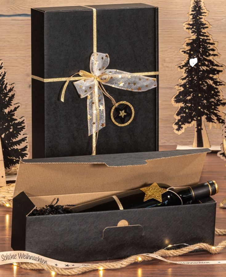 Geschenkbox schwarz/natur 3er Wein/Sekt