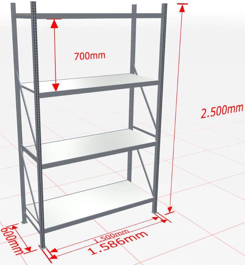 Weitspannregal WS 3000 Anbauregal 2.500 x 1500 x 600 mm Stahlpaneelen