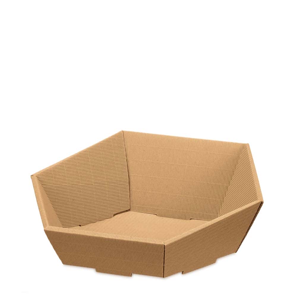 Präsentkorb sechseckig offene Welle 380 x 340 x 75/130 mm (mittel) Natur