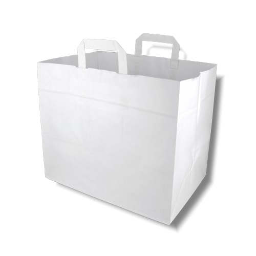 Papiertüten weiß, Flachhenkel, Kraftpapier, 320 + 220 x 250 mm