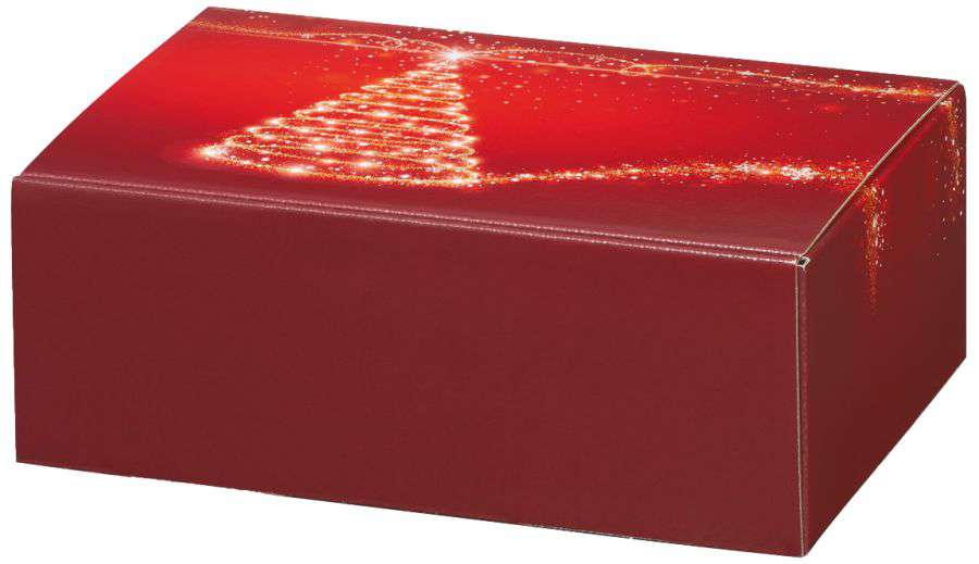 Geschenkbox rot/weiß "Weihnachtsbaum" 1er Bocksbeutel Geschenkbox rot/weiß "Weihnachtsbaum" 1er Bocksbeutel