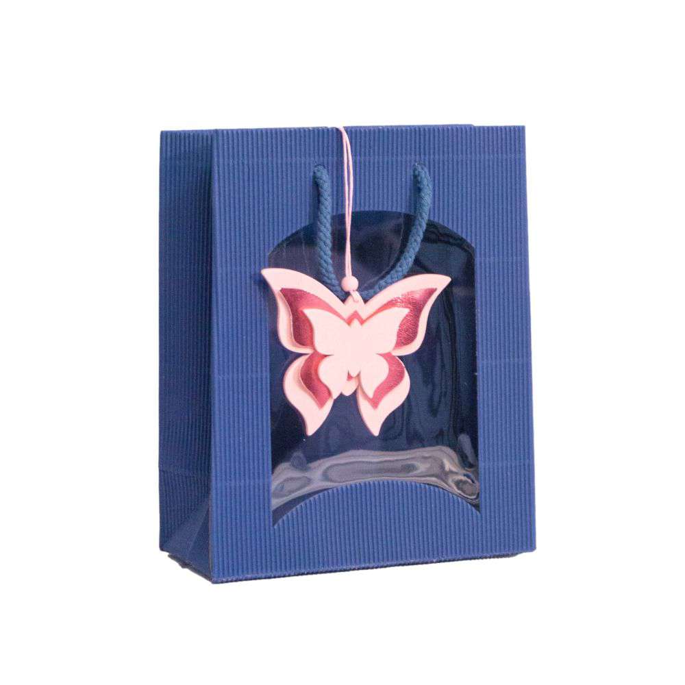 Geschenktüten offene Welle mit Fenster 1er Bocksbeutel dunkelblau