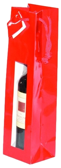 Präsent-Tragetasche Hochglanz mit Kordel und Karte, mit Fenster, 98 x 89 x 380 mm, rot