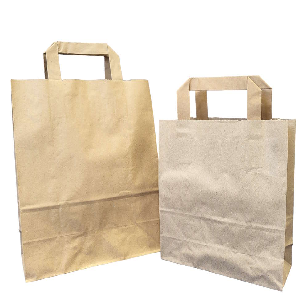 Papiertüten mit Flachhenkel, braun, 70 g/m² 18 + 8 x 22 cm