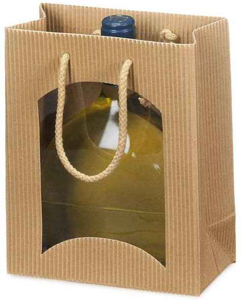 Geschenktüten offene Welle mit Fenster 1er Bocksbeutel braun