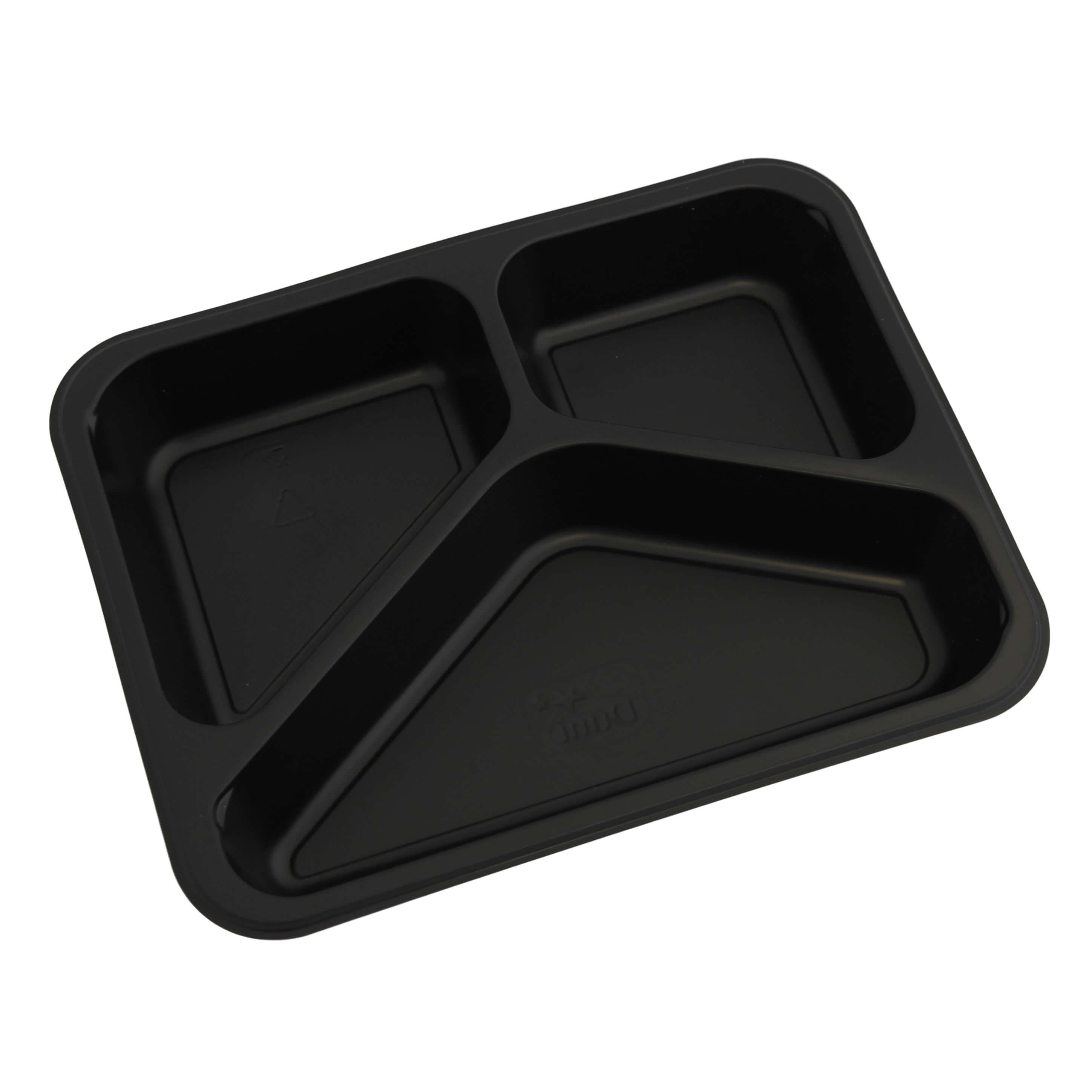 Siegelschale PP schwarz, (Caterline) 3-geteilt 227 x 178 x 32 mm (350/225/170 ml)