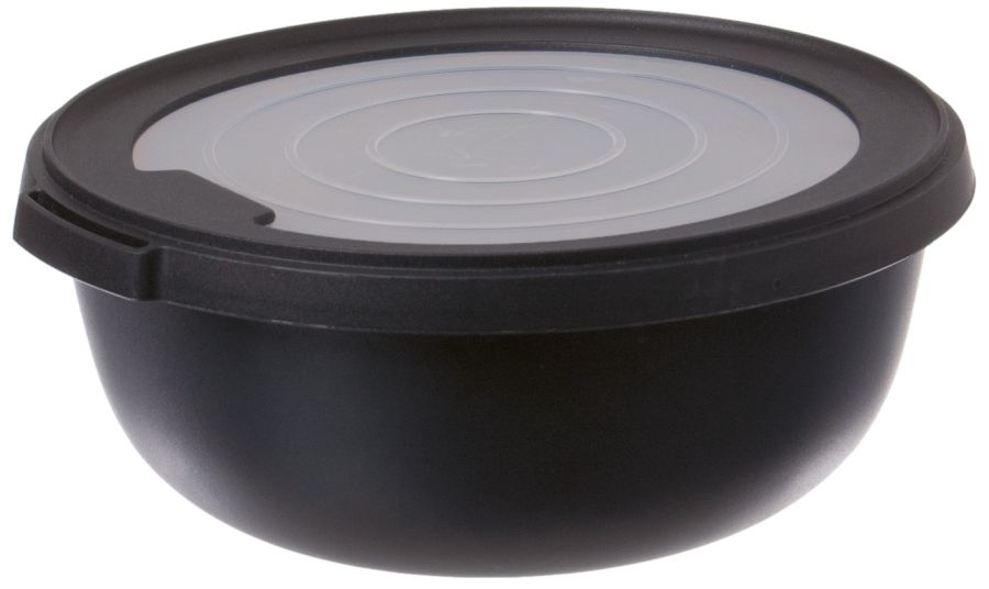 Mehrwegbehälter mit Deckel schwarz/transparent, rund 1.250 ml (ungeteilt)