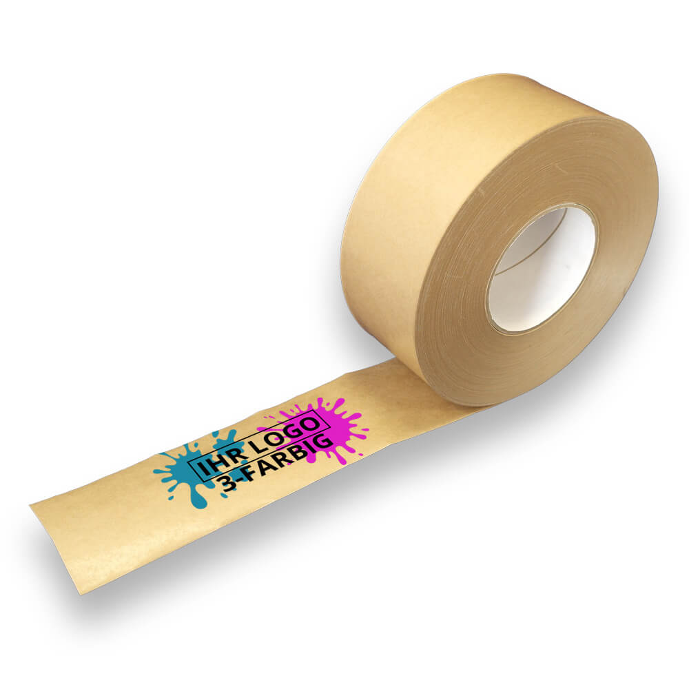 Nassklebeband Stärkeleim individuell bedruckt braun, 70 mm x 200 m, 3-farbig