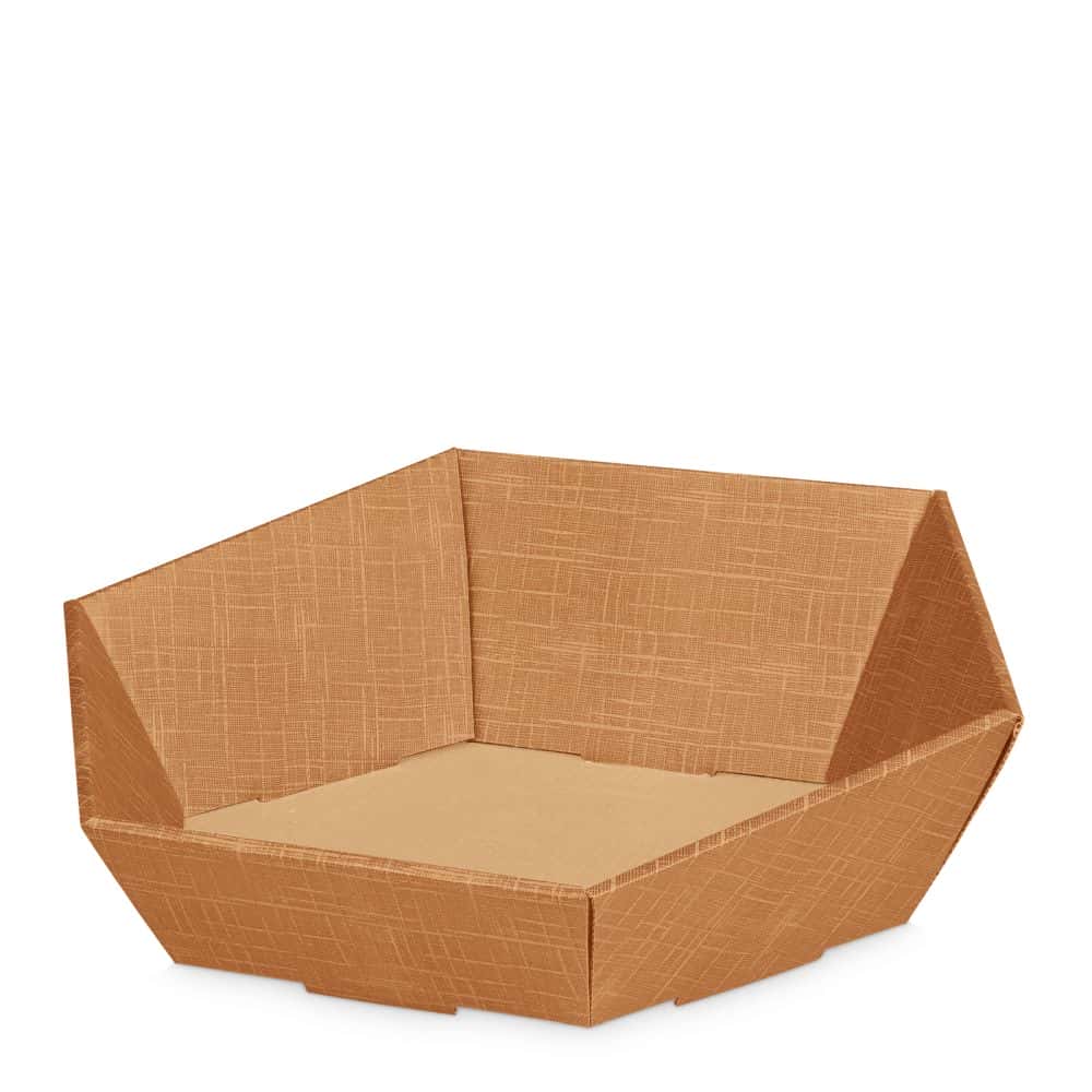 Präsentkorb sechseckig Strukturprägung 435 x 355 x 90/130 mm (groß) Natur