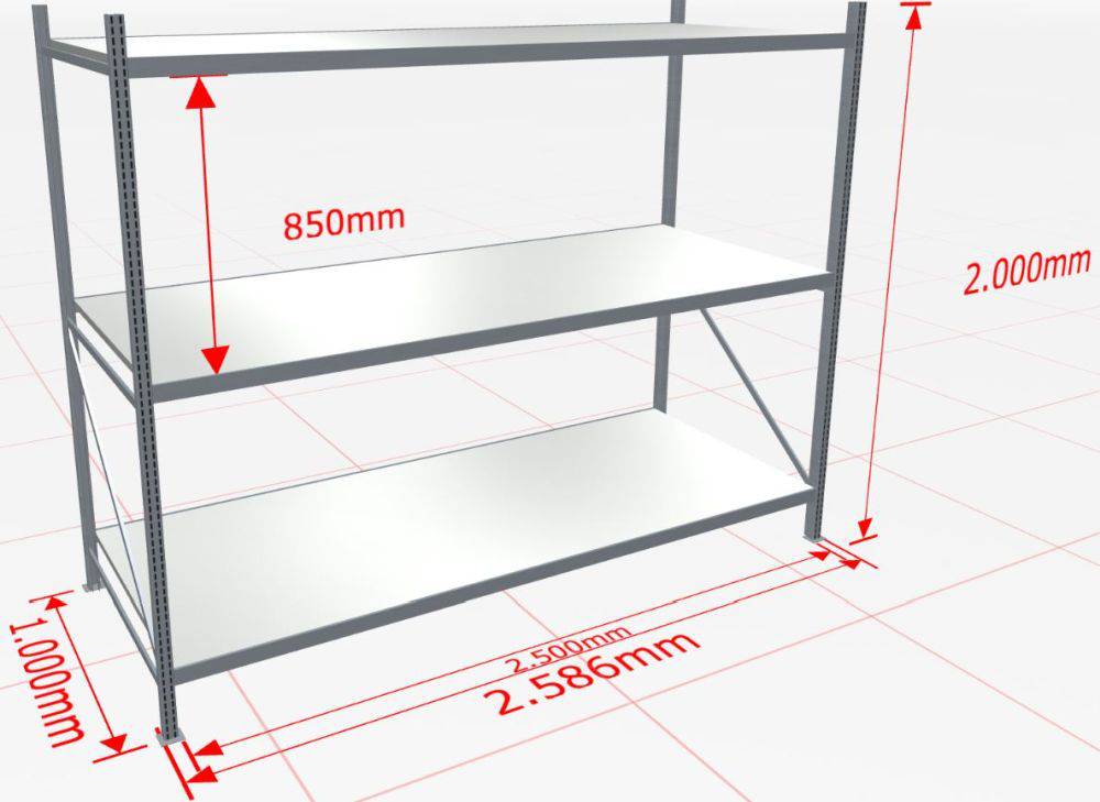 Weitspannregal WS 3000 Grundregal 2.000 x 2500 x 1000 mm Stahlpaneelen
