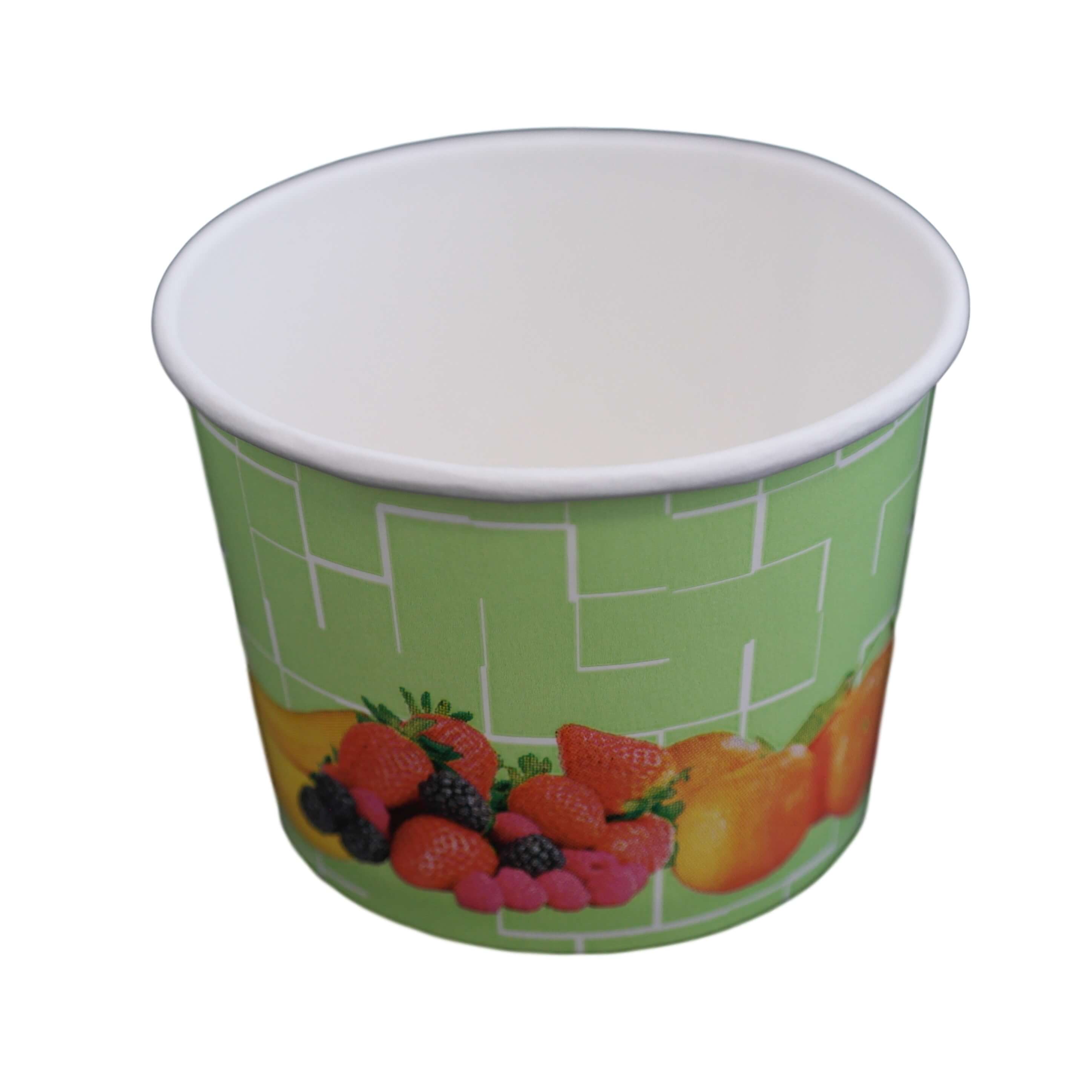 Runder Papp Eisbecher (Motiv Früchte) 140 ml (Höhe 52 mm, Öffnung 73 mm)