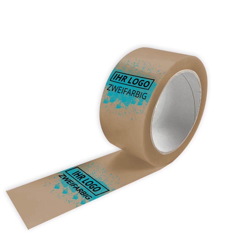 PVC Klebeband braun, individuell bedruckt, Naturkautschuk, 50 mm x 66 m, 33 µ, 2-farbig