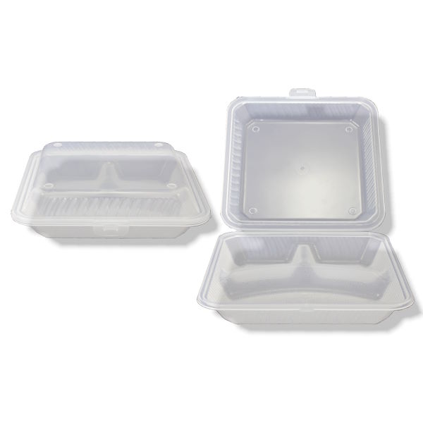 Mehrweg Menüboxen transparent, eckig 230 x 235 x 65 mm (3-geteilt)