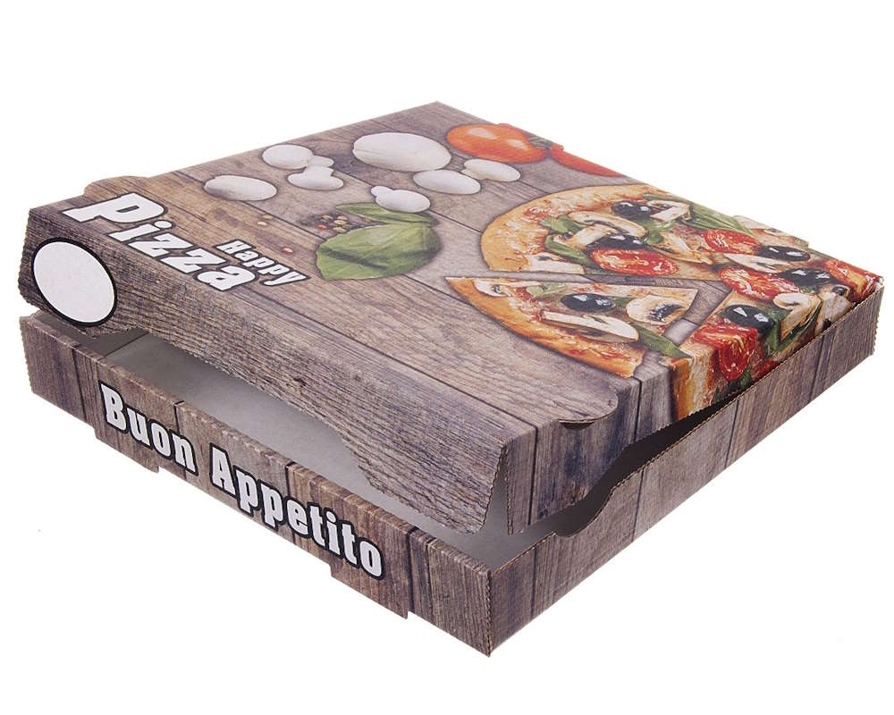 Pizzakarton NYC weiß, Neutraldruck "Happy Pizza" 30 x 30 x 4 cm