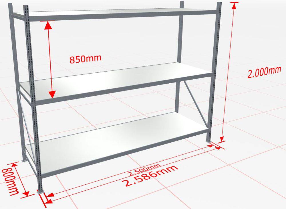 Weitspannregal WS 3000 Grundregal 2.000 x 2500 x 800 mm Stahlpaneelen