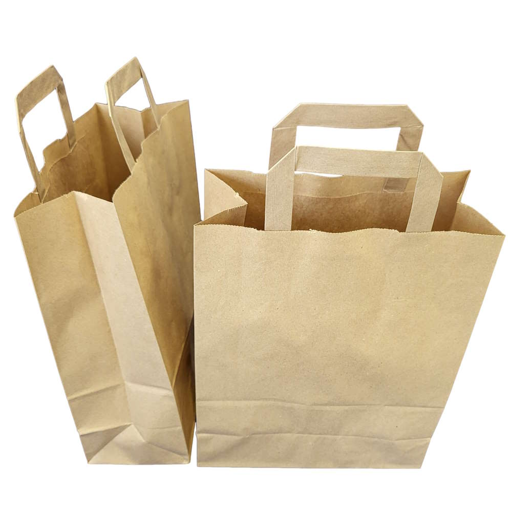 Papiertüten mit Flachhenkel, braun, 70 g/m² 22 + 10 x 28 cm