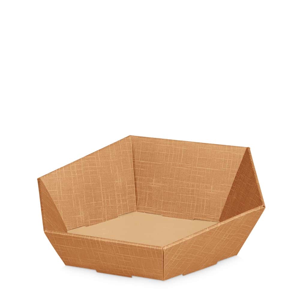 Präsentkorb sechseckig Strukturprägung 395 x 310 x 90/120 mm (mittel) Natur