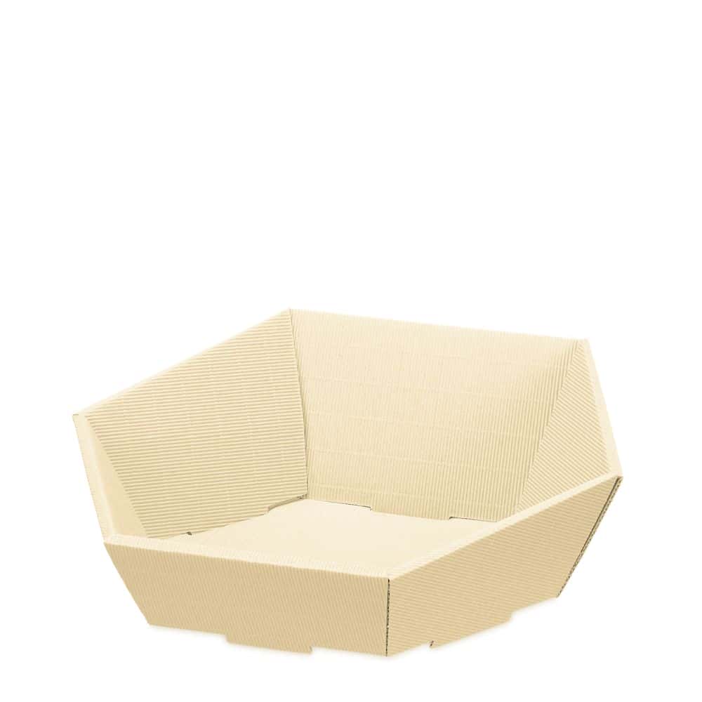 Präsentkorb sechseckig offene Welle 380 x 340 x 75/130 mm (mittel) Creme