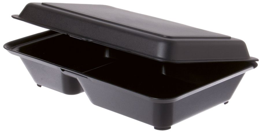 Mehrweg Menüboxen schwarz, eckig 770 ml (2-geteilt) - Lunchbox