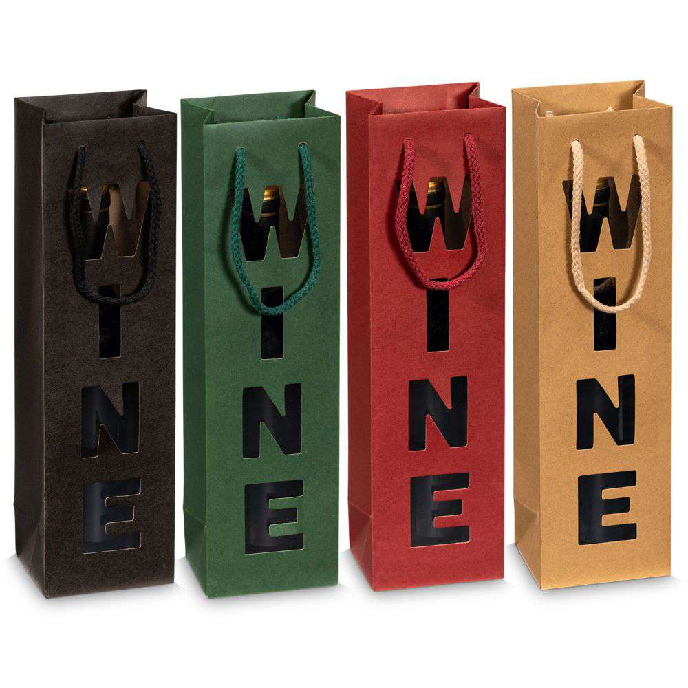 Geschenktüten "Win(e)dow" mit Fenster 1er Wein/Sekt, 4er Set bunt