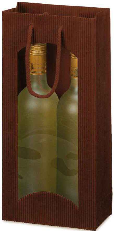 Geschenktüten offene Welle mit Fenster 2er Wein/Sekt Schokobraun