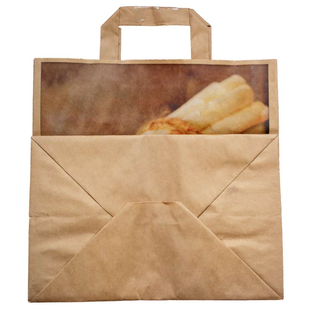 braune Kraft Papiertragetasche bedruckt, 260 + 170 x 250 mm *Spargel*