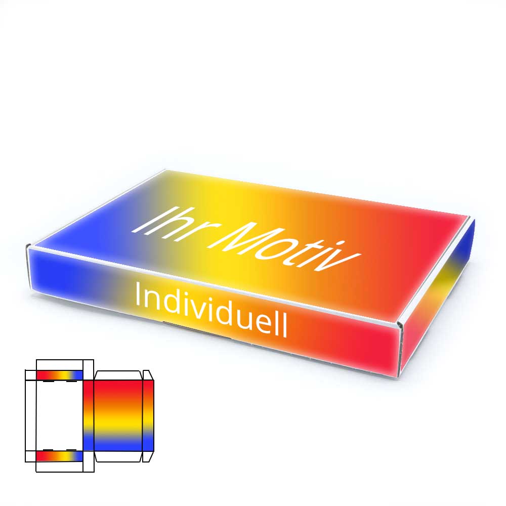 350 x 250 x 50 mm Maxibrief Karton, weiß (Außenmaß) mit Digitaldruck bis 5-seitig bedruckt vollflächig bedruckt