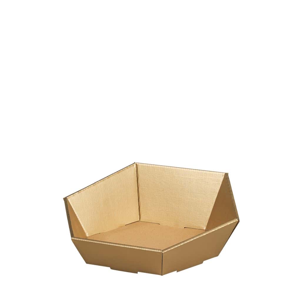Präsentkorb sechseckig Strukturprägung 330 x 270 x 75/110 mm (klein) Gold