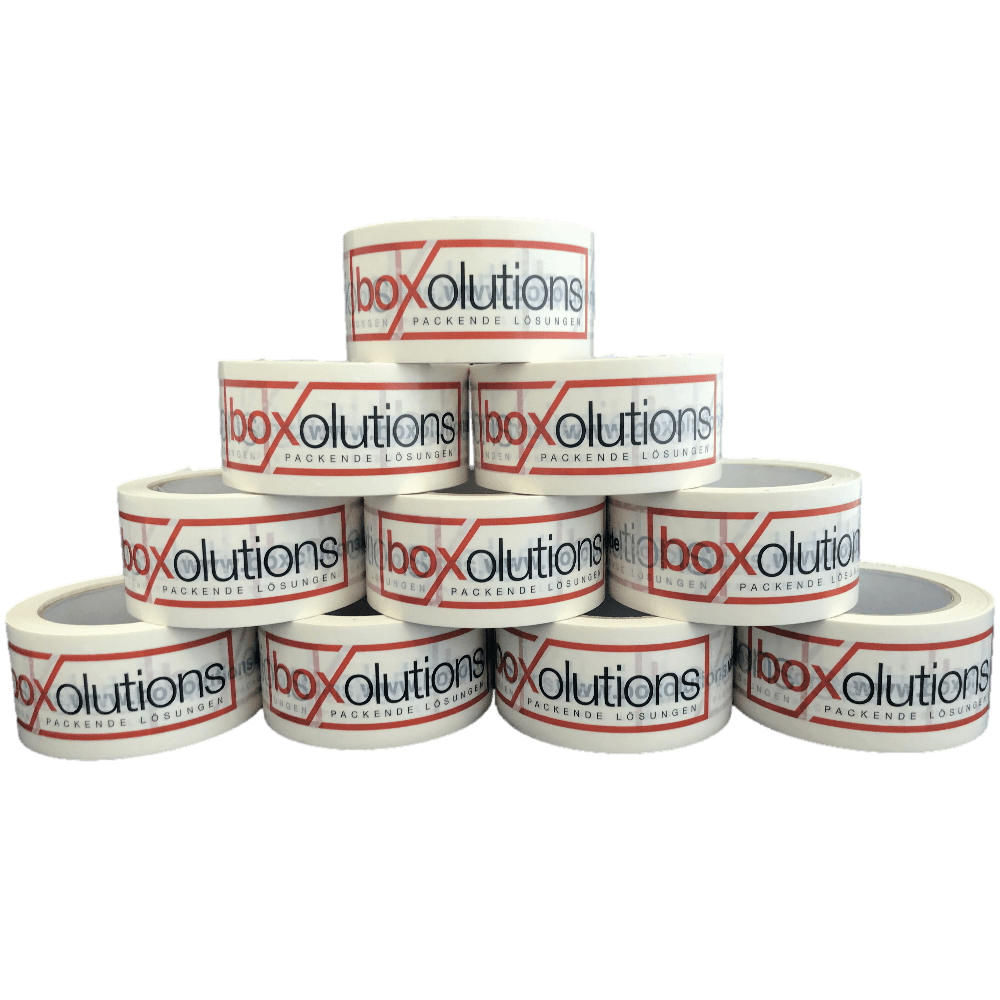 PVC Klebeband weiß, individuell bedruckt, Naturkautschuk, 50 mm x 66 m, 33 µ, 3-farbig