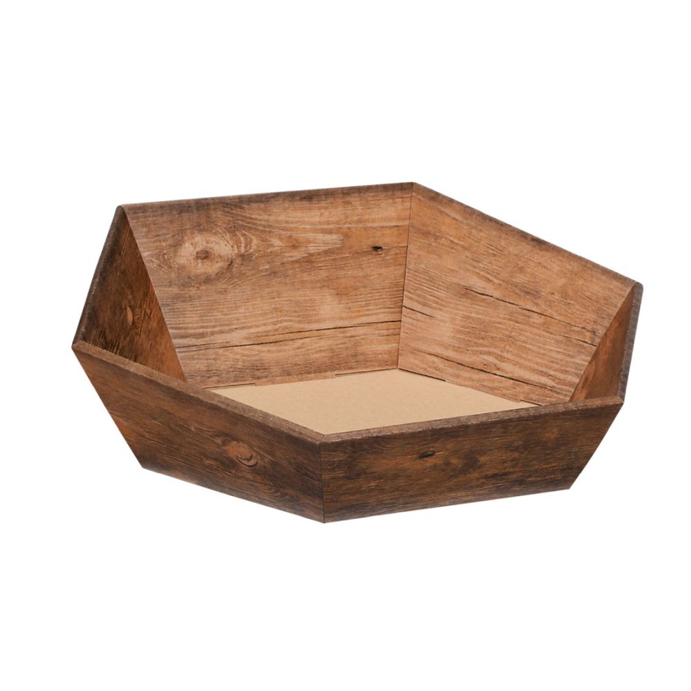 Präsentkorb sechseckig Holzoptik, 245 x 295 x 75/130 mm