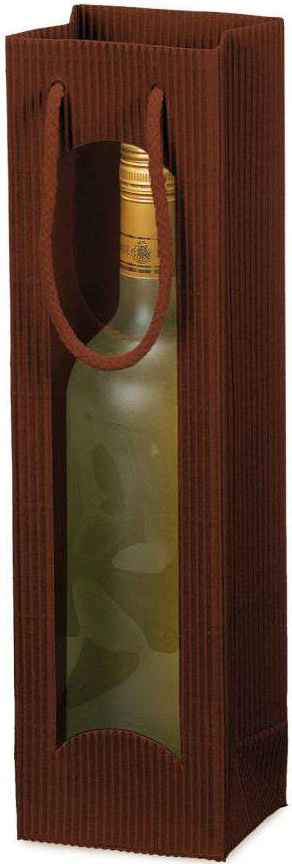 Geschenktüten offene Welle mit Fenster 1er Wein/Sekt Schokobraun