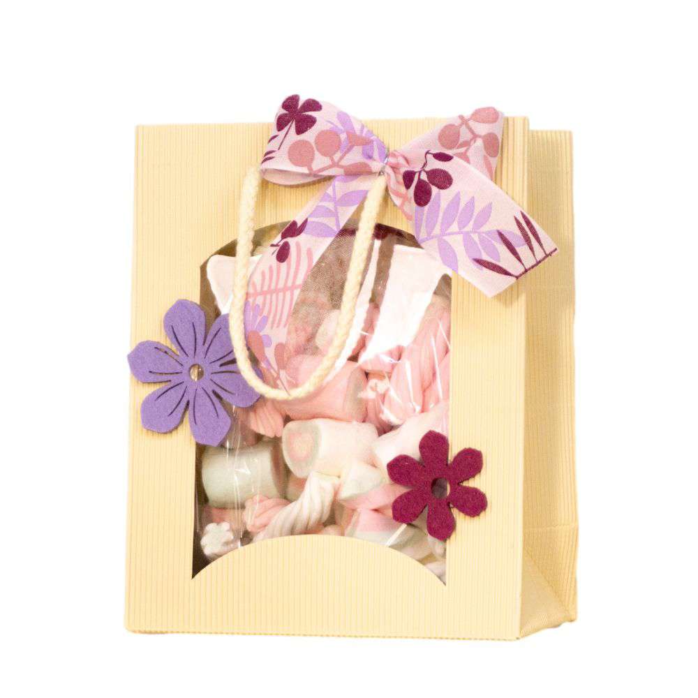 Geschenktüten offene Welle mit Fenster 1er Bocksbeutel creme