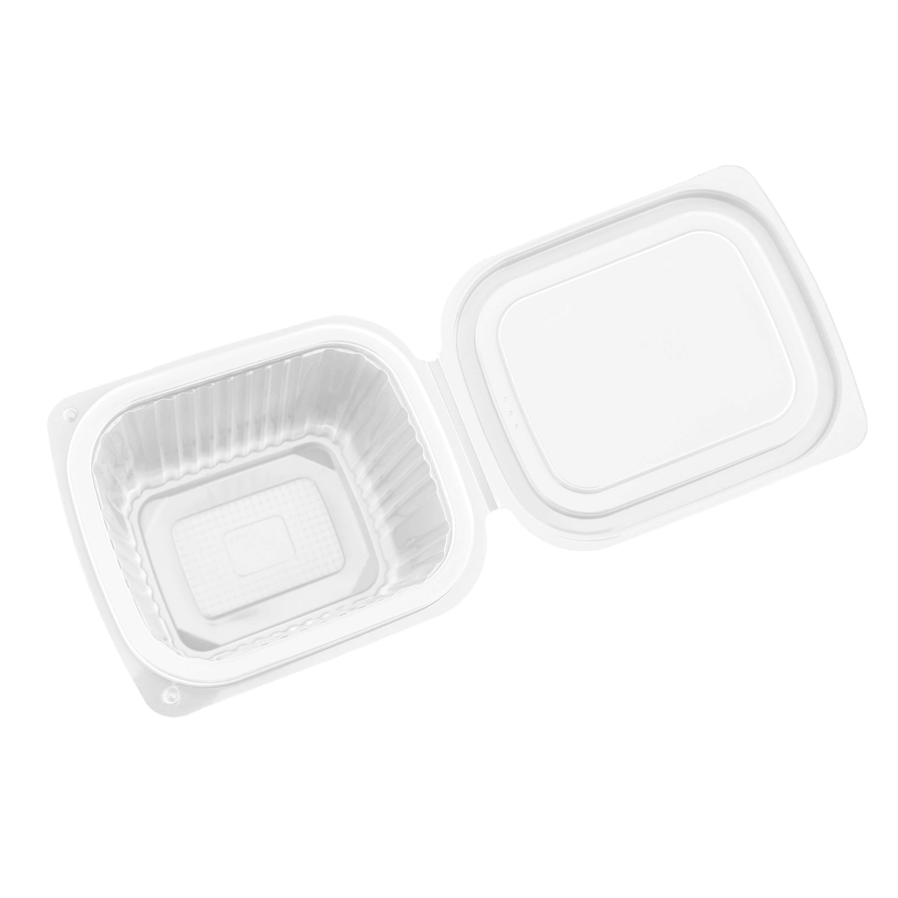 transparenter eckiger Feinkostbecher PP mit Klappdeckel 500 ml (127 x 105 x 82 mm)