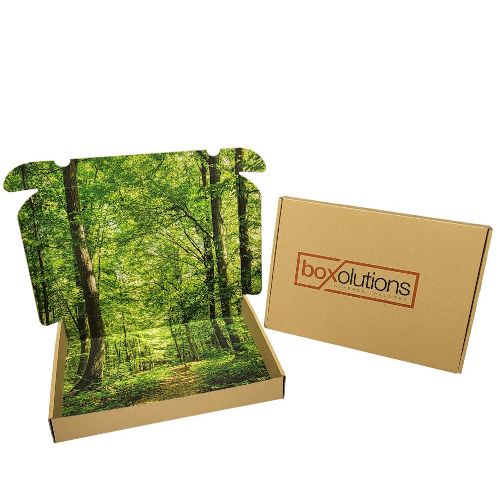 Maxibriefkarton 350 x 250 x 50 mm (Außenmaß) mit Digitaldruck Innendruck vollflächig + Außendruck einseitig bis 30 %