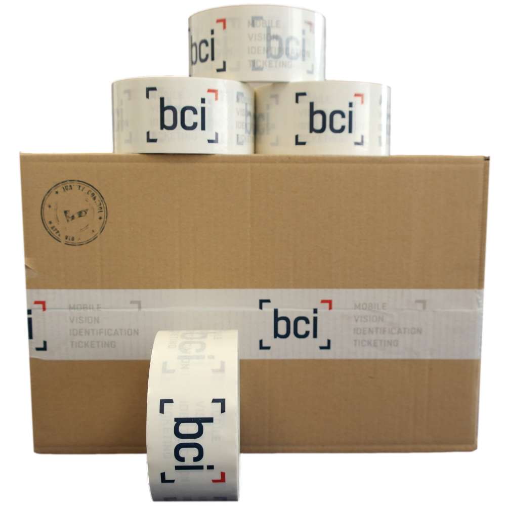 PVC Klebeband weiß, individuell bedruckt, Naturkautschuk, 50 mm x 66 m, 33 µ, 3-farbig