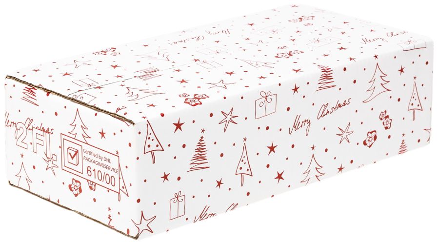 Versandkarton "DU-LOG®" (DHL/PTZ-geprüft) "Merry Christmas" 2er Wein/Sekt - nur Umkarton