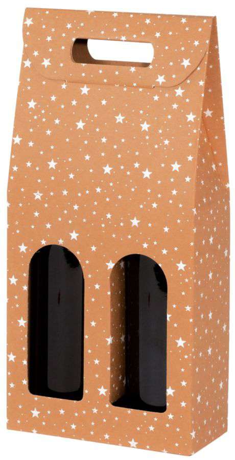 Geschenkbox Natur mit Tragegriff und Fenster "Winternacht" 2er Wein/Sekt