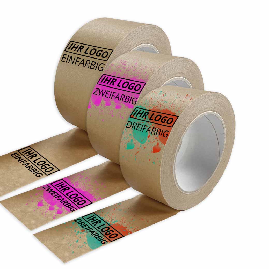 Papierklebeband braun, individuell bedruckt, Naturkautschuk, 50 mm x 50 m, 90 µ, 1-farbig